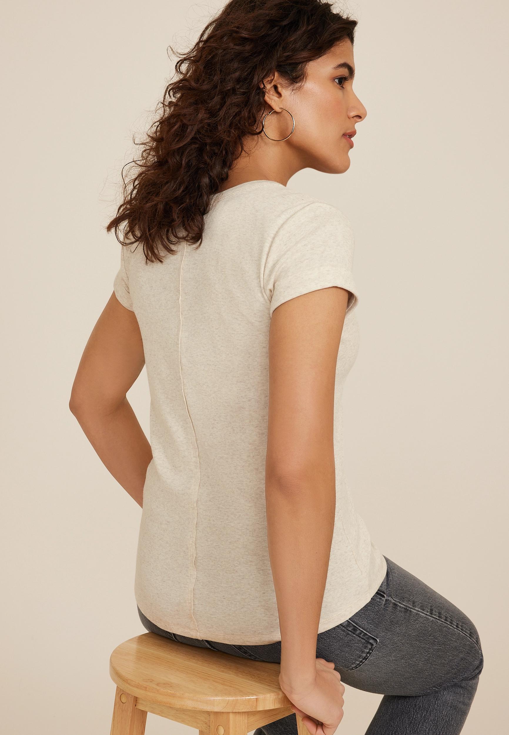 Ribbed Henley Short Sleeve Tee Product Image