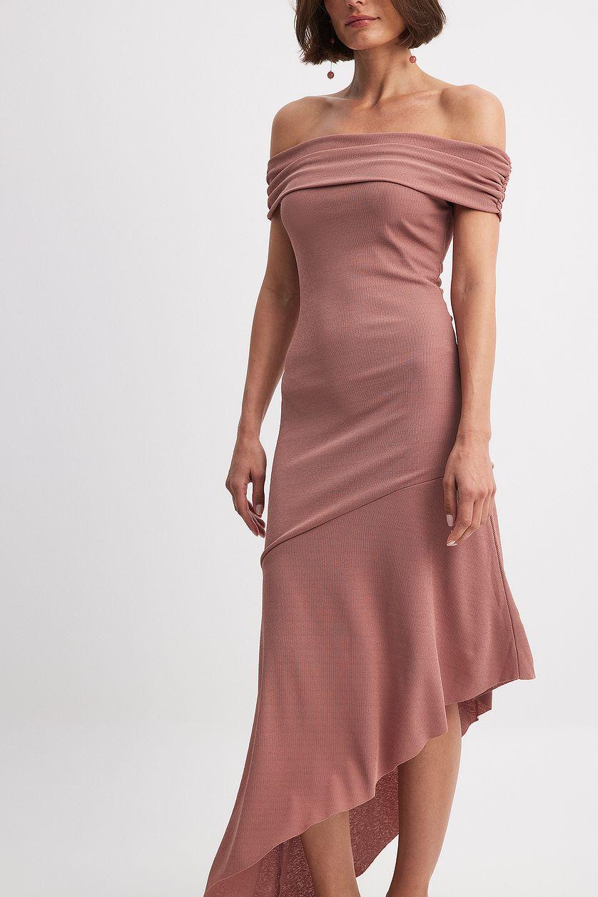 Off Shoulder Flounce Midi Dress Product Image
