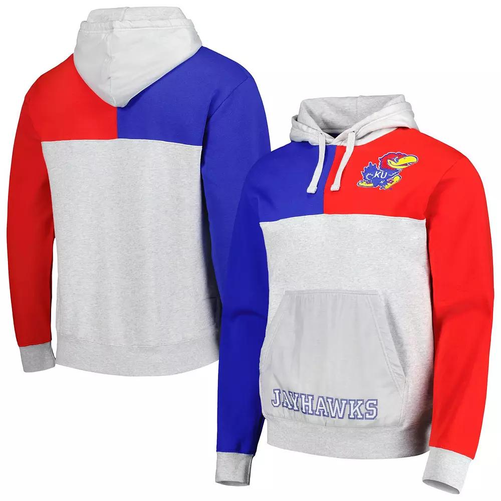 Men's Mitchell & Ness Heather Gray Kansas Jayhawks Tie-Breaker Pullover Hoodie,  Product Image