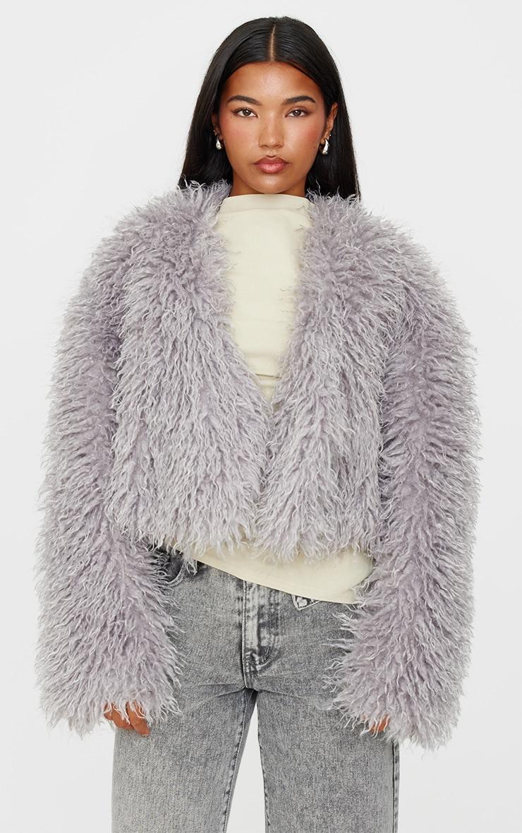 Grey Cropped Faux Fur Coat Product Image