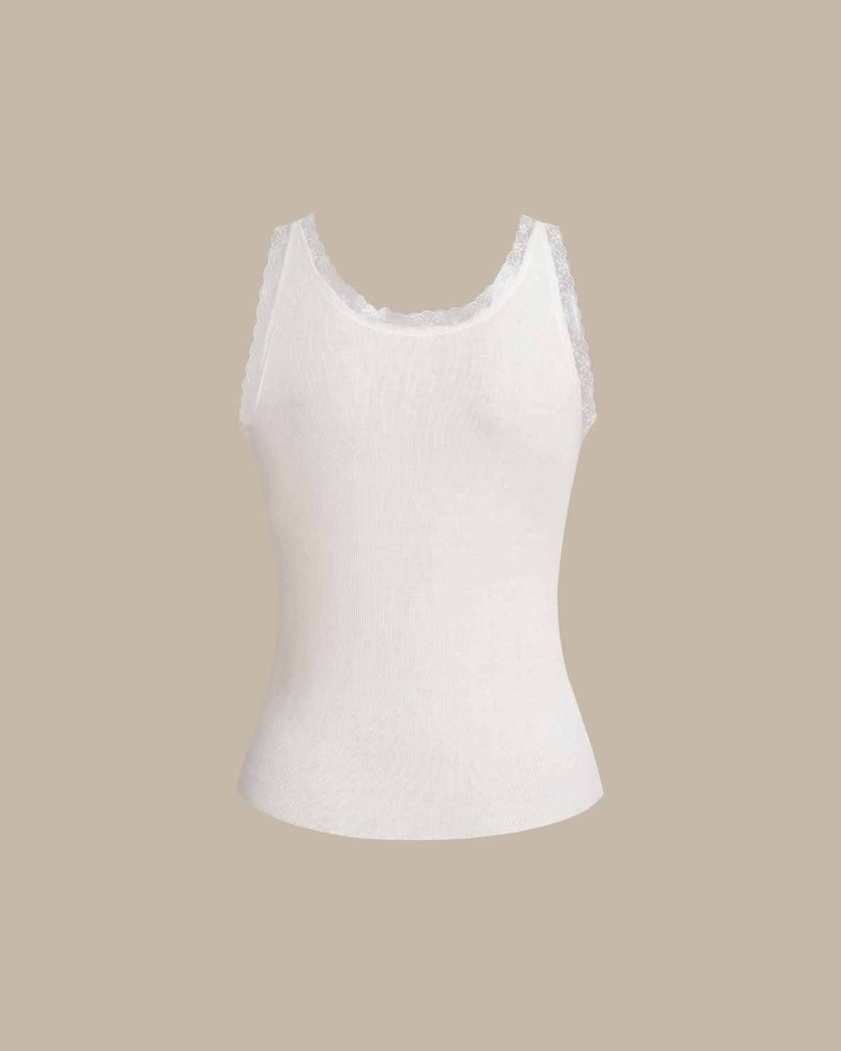 White V Neck Lace Knit Cami Top Product Image