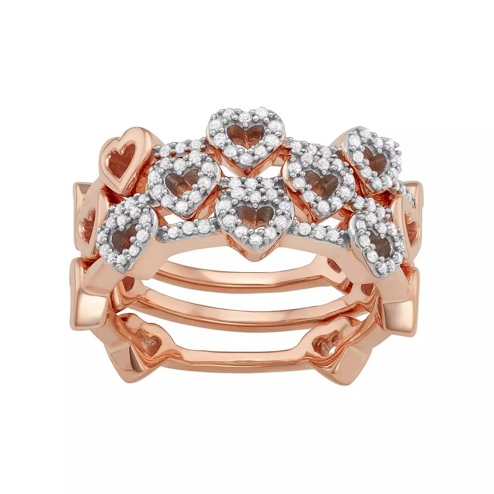 Jewelexcess Sterling Silver 1/3 Carat T.W. Diamond Heart Stack Ring Set, Women's,  Product Image