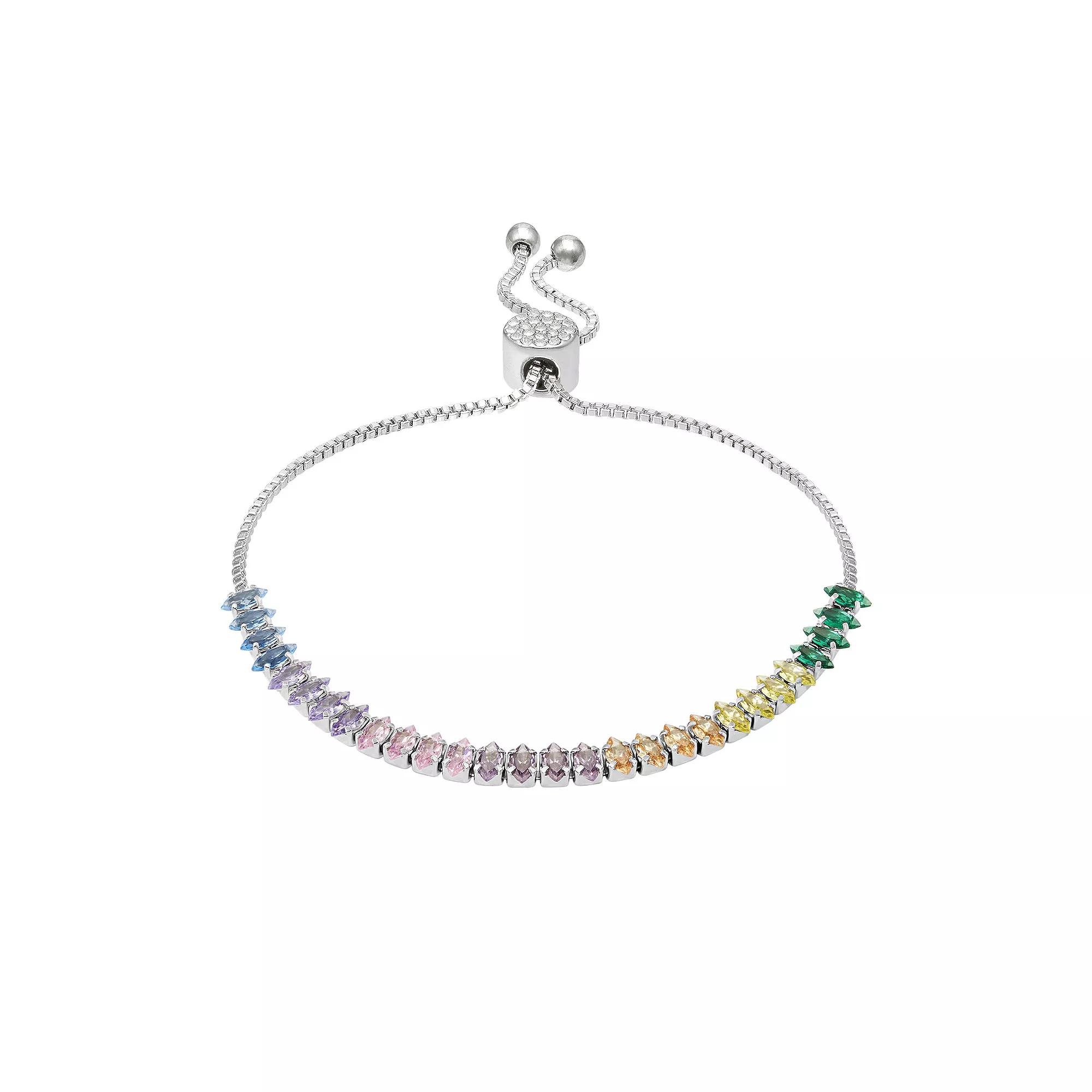 Brilliance Fine Silver Plated Multicolor Cubic Zirconia Slider Bracelet, Women's, Size: 4-10" ADJ, Silver Tone Team Product Image