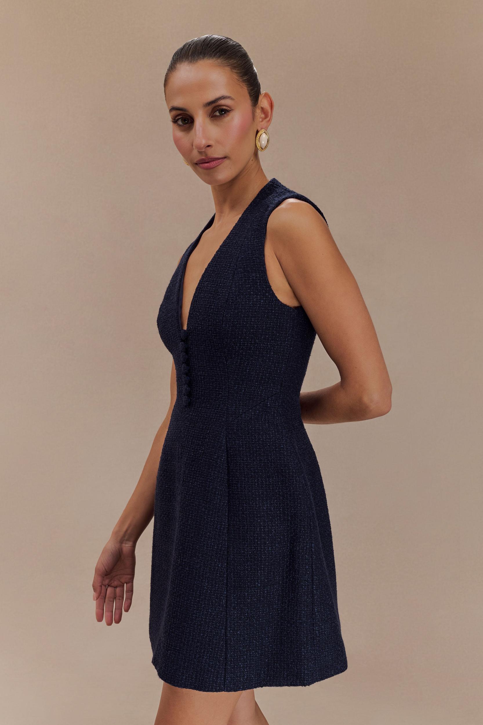 Danna Boucle Mini Dress With Pleats - Midnight Blue Product Image