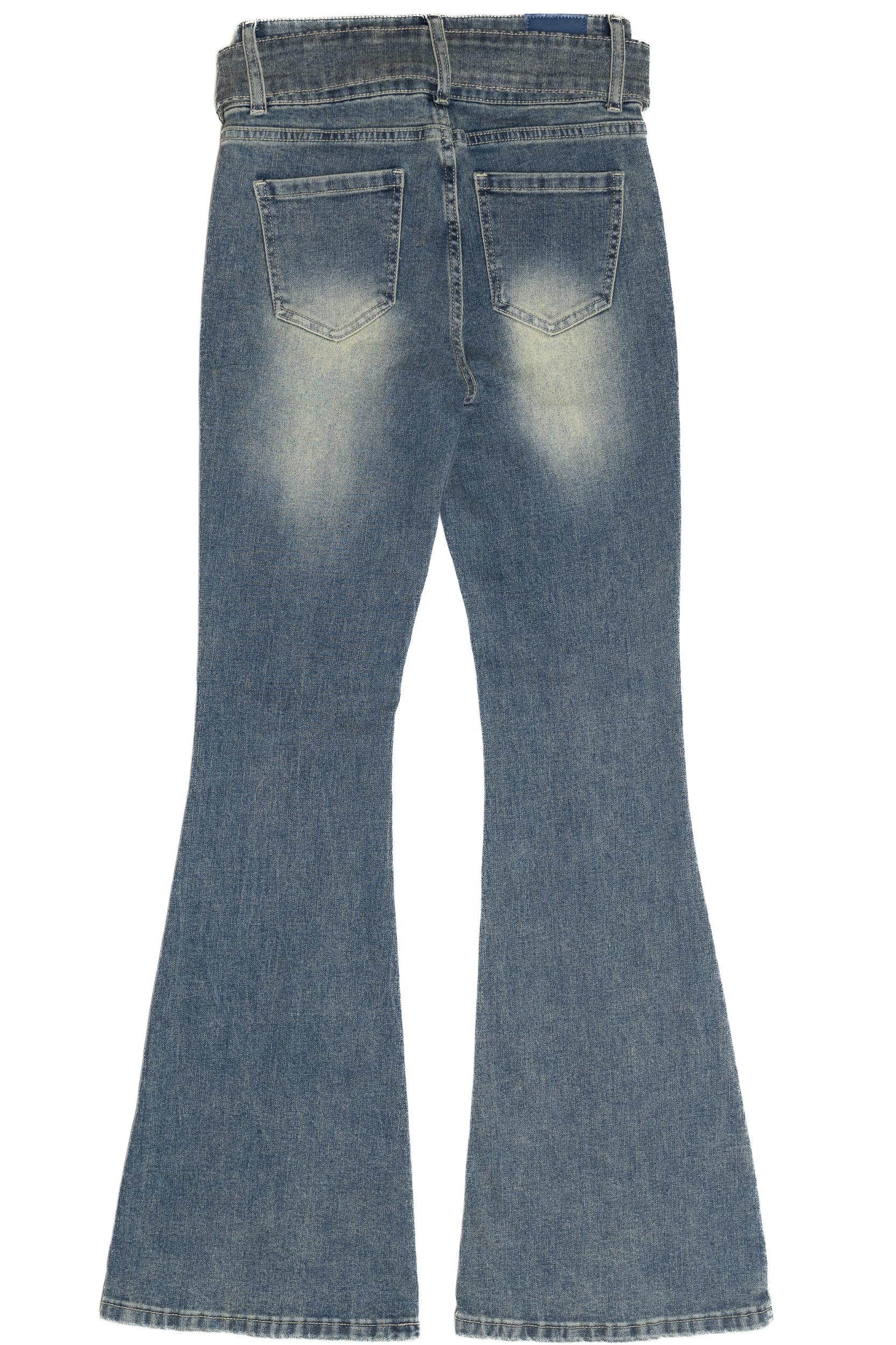 Belted Flare Grunge Wash Jeans Product Image