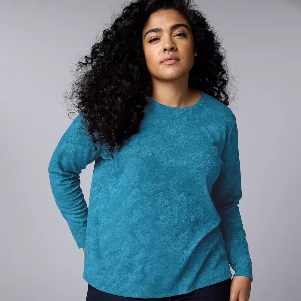 Plus Size Simply Vera Vera Wang Long Sleeve Crewneck T-Shirt, Women's, Size: 4XL, Paradise Peacock Product Image