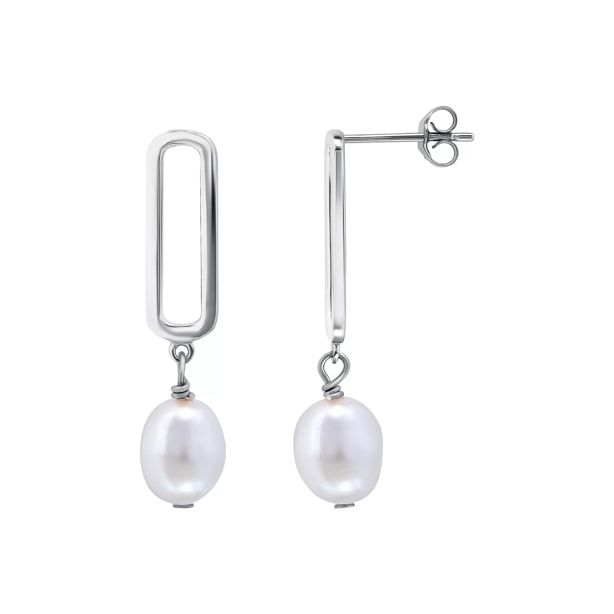 Aleure Precioso Sterling Silver Freshwater Cultured Pearl Drop Earrings, Women's, Silver Tone Product Image