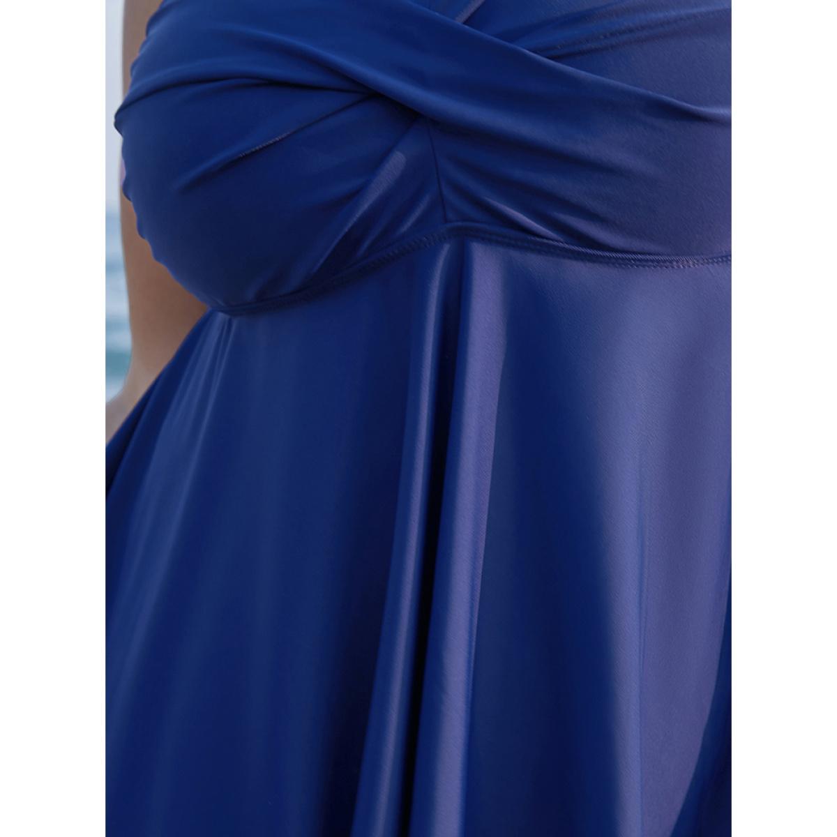 Plus Size Twist Front Adjustable Straps Tankini Top Women's Swimwear Indigo Beach Adjustable Straps High stretch Bodycon Heart neckline Curve Swim Tops BloomChic 12/L Product Image