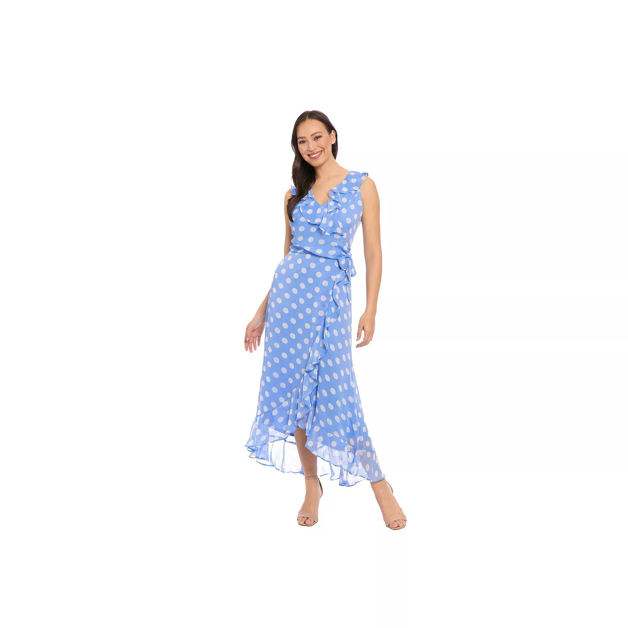 Women's London Times Ruffled Chiffon Maxi Dress, Size: 6, Light Blue Product Image