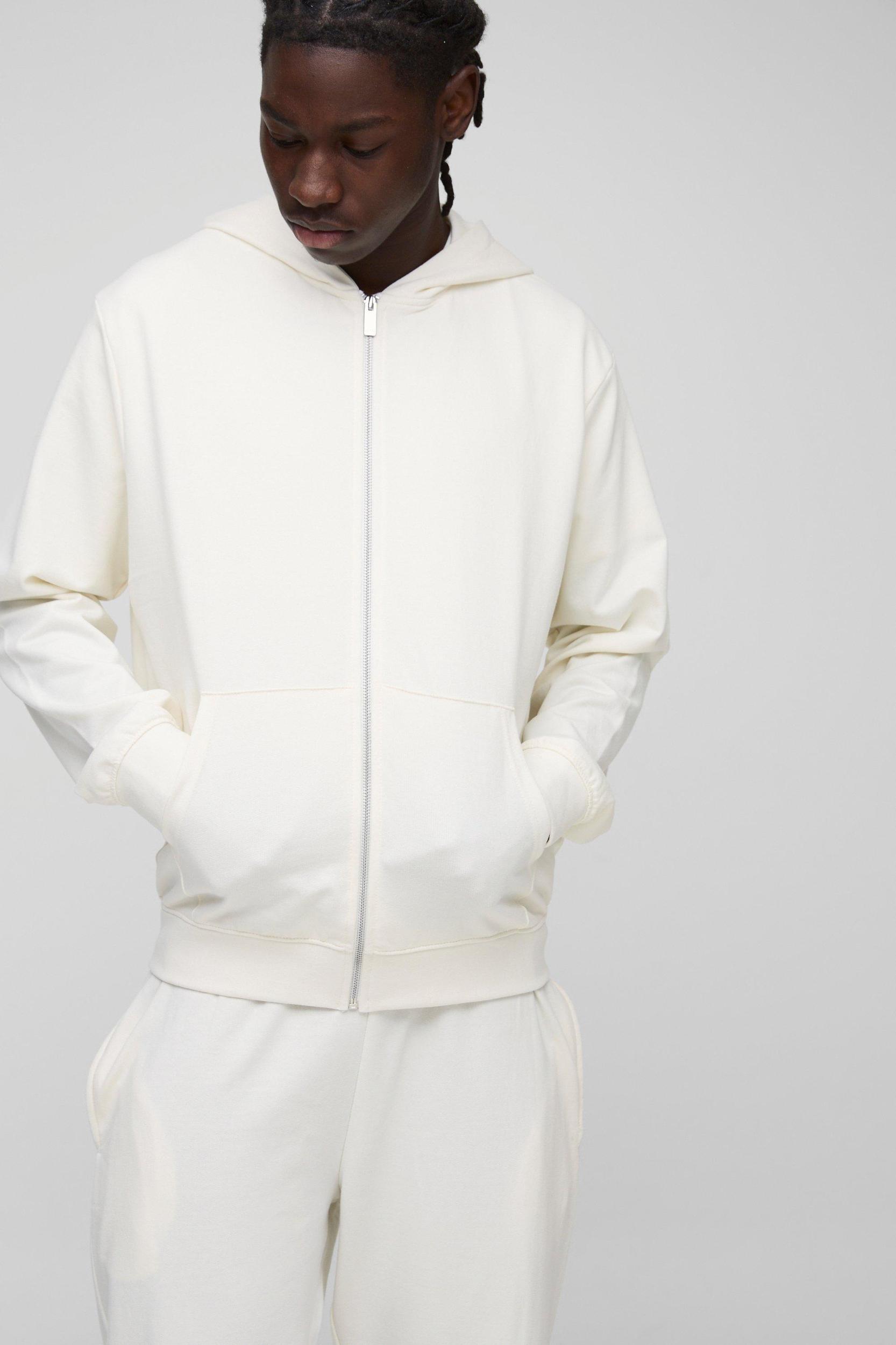 260GSM Loopback Basic Regular Fit Zip Through Hoodie and Straight Leg Sweatpants Set | boohooMAN USA Product Image