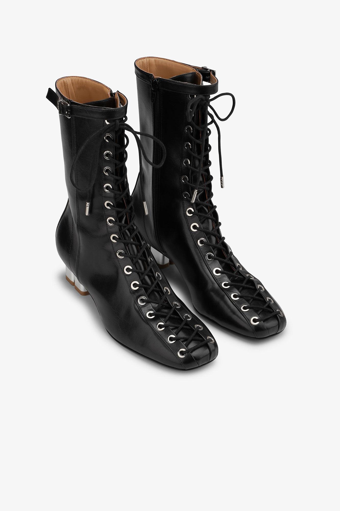 Black Oleatex Eyelets Lace-Up Ankle Boots Product Image