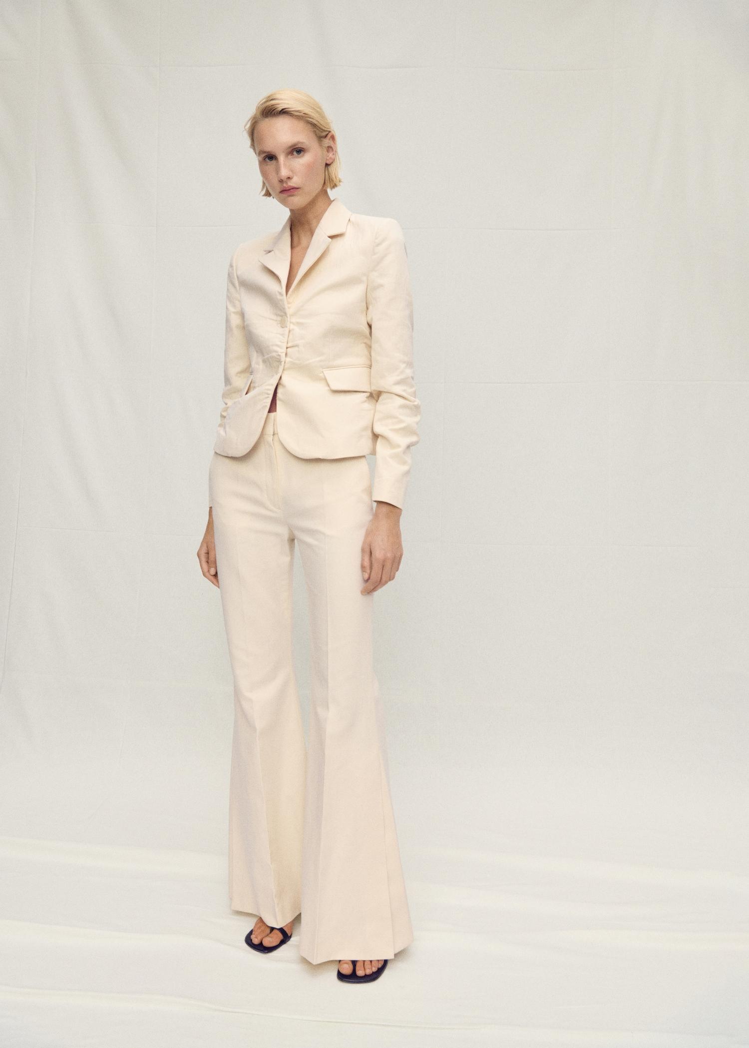 Flared linen-blend suit pants - Women | MANGO USA Product Image