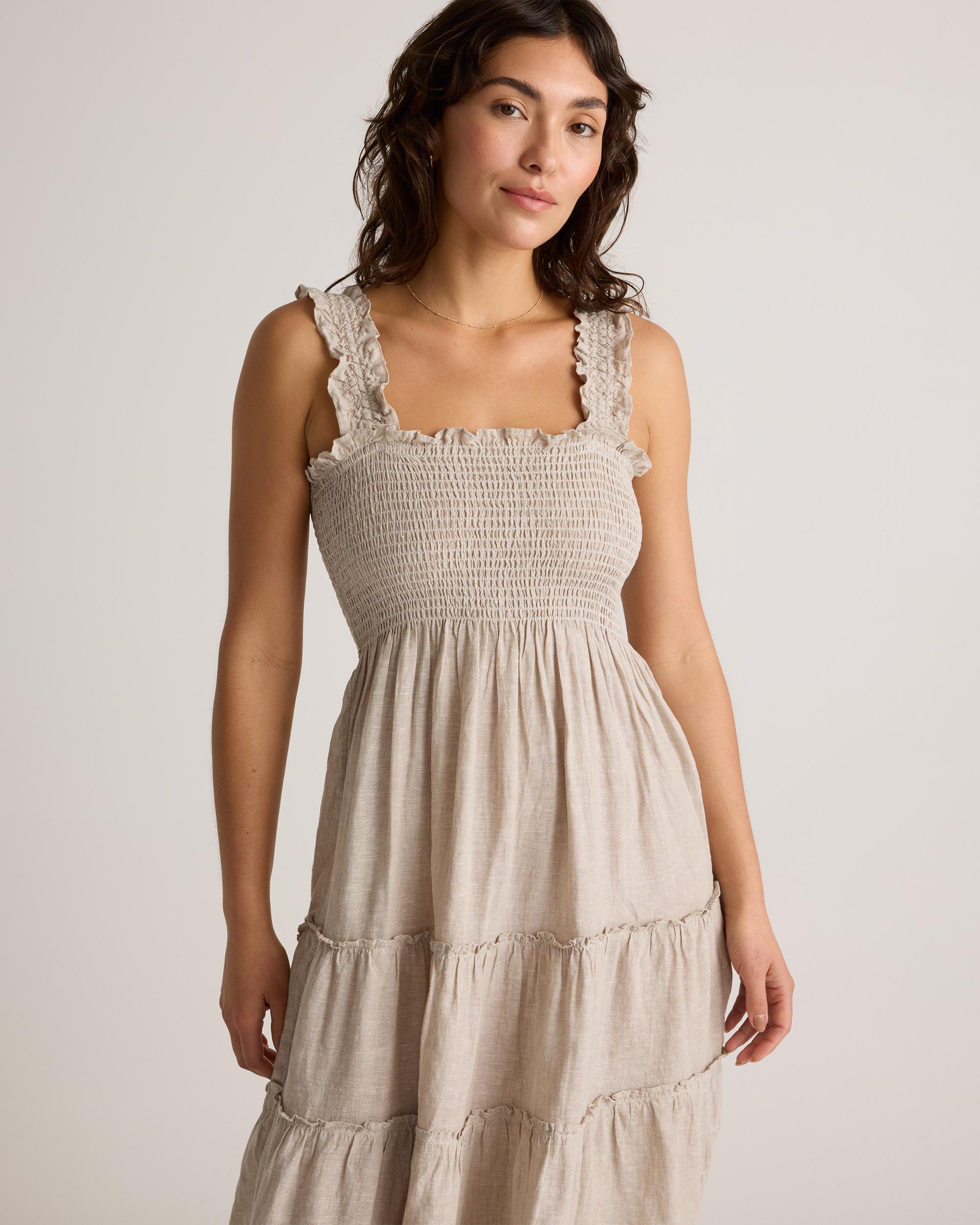 Quince | Women's 100% European Linen Smocked Midi Dress Product Image