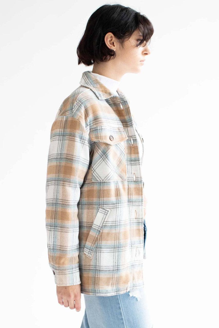 Camel Sherpa-Lined Flannel Jacket Product Image