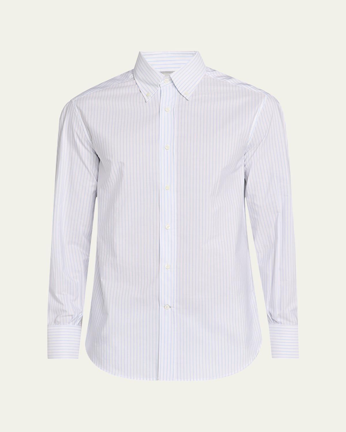 Mens Cotton Stripe Button-Collar Sport Shirt Product Image