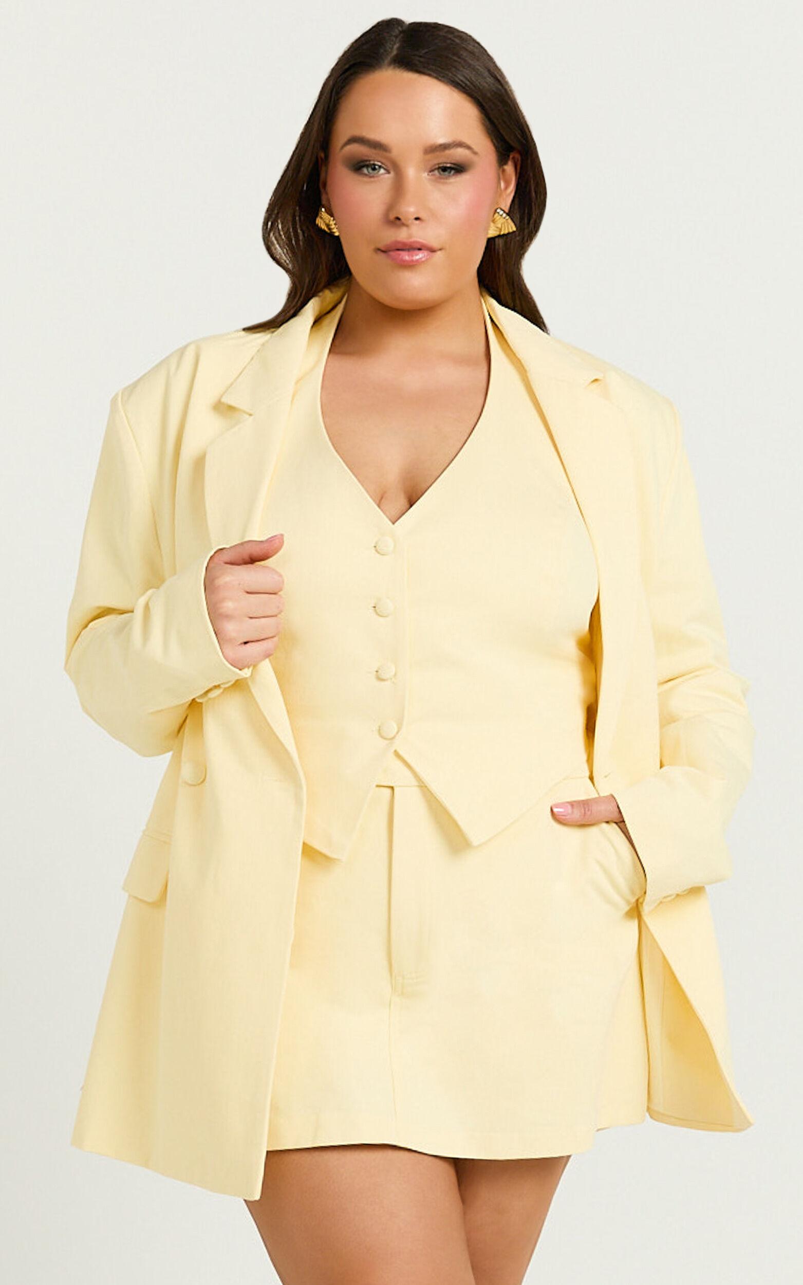 Virginia Skort - Mid Waisted Tailored Skort in Pastel Yellow Product Image