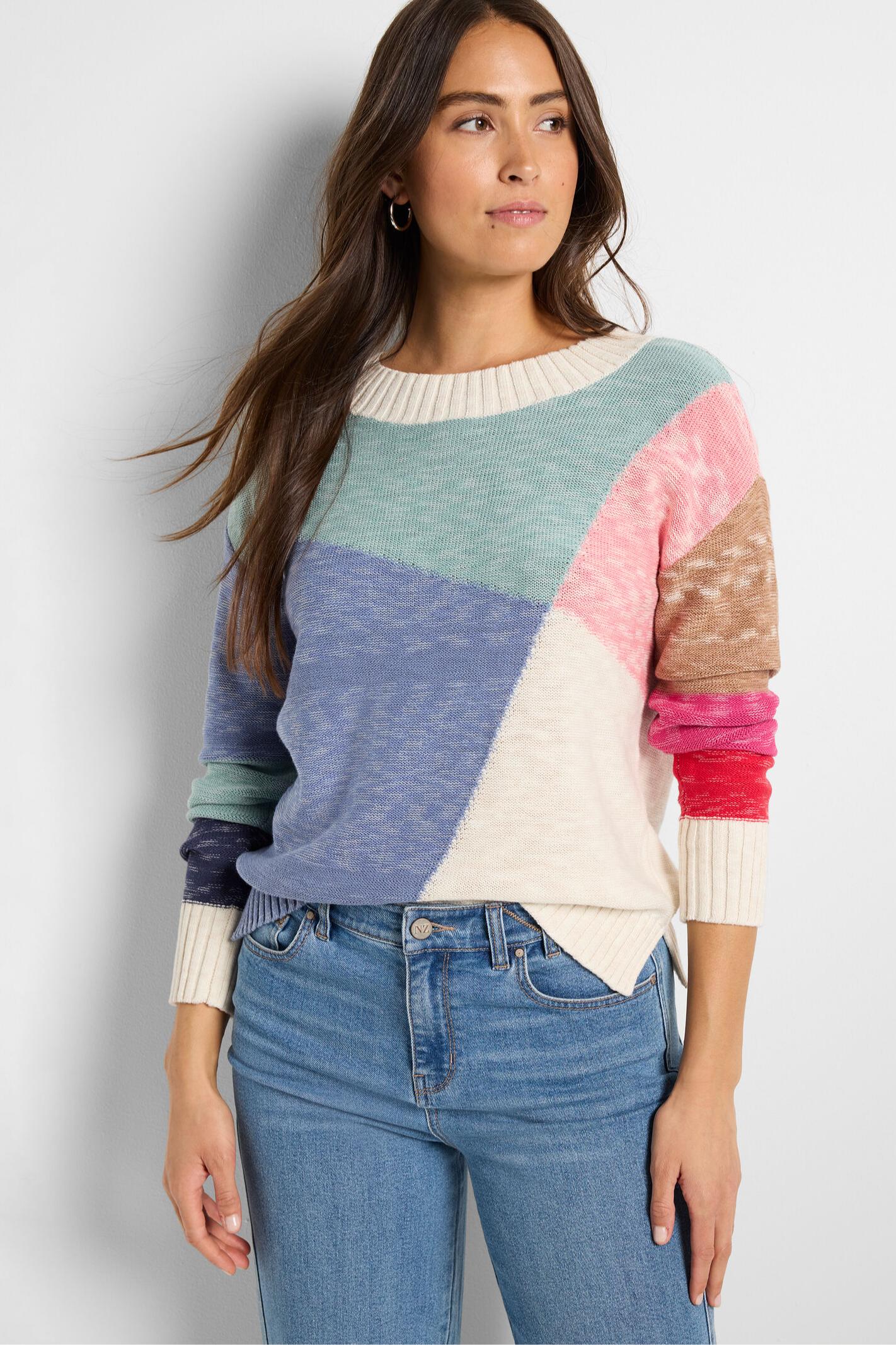 Color Crossing Sweater- Blue/Multi Product Image