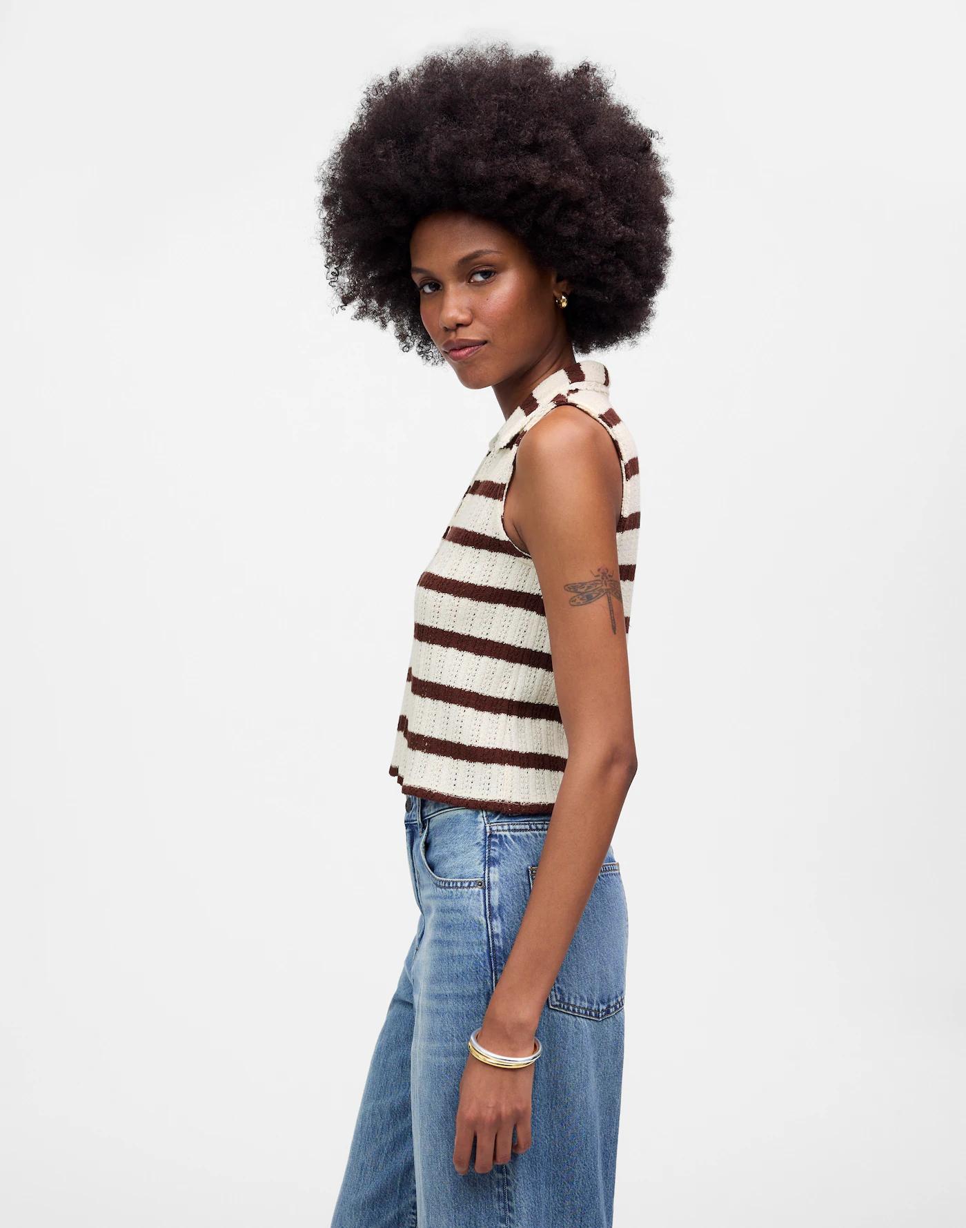 Crochet-Knit V-Neck Sweater Vest Product Image