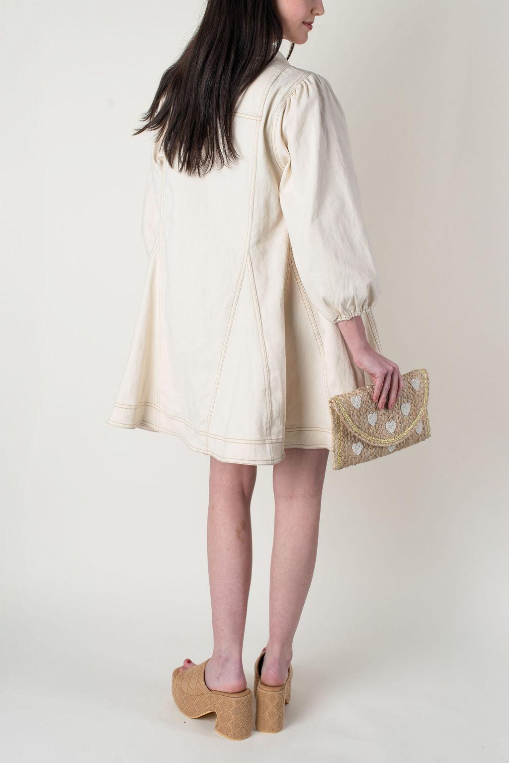 Best Behavior Denim Dress - Ecru Product Image