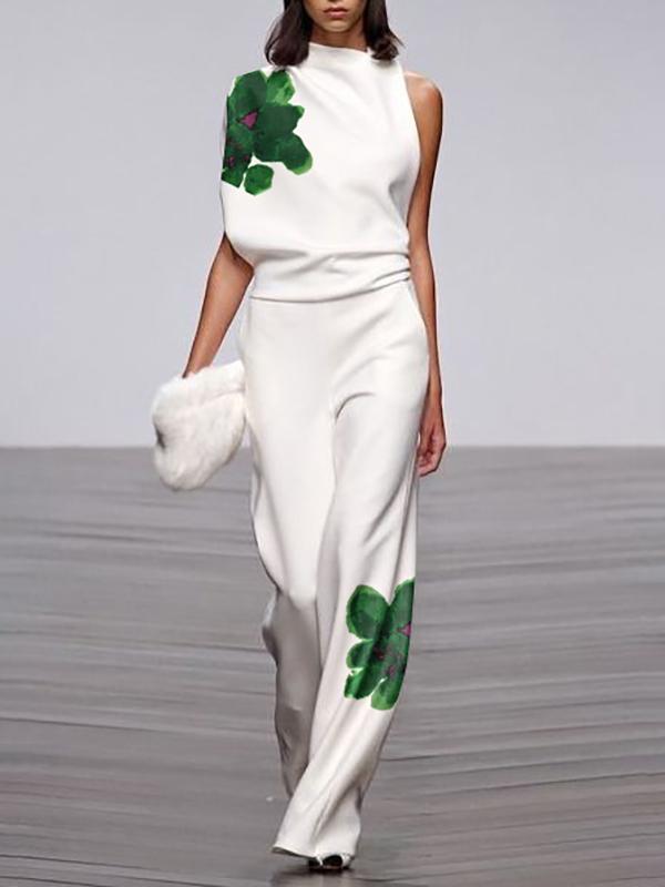 High Waisted Loose Flower Print Pants Trousers Product Image