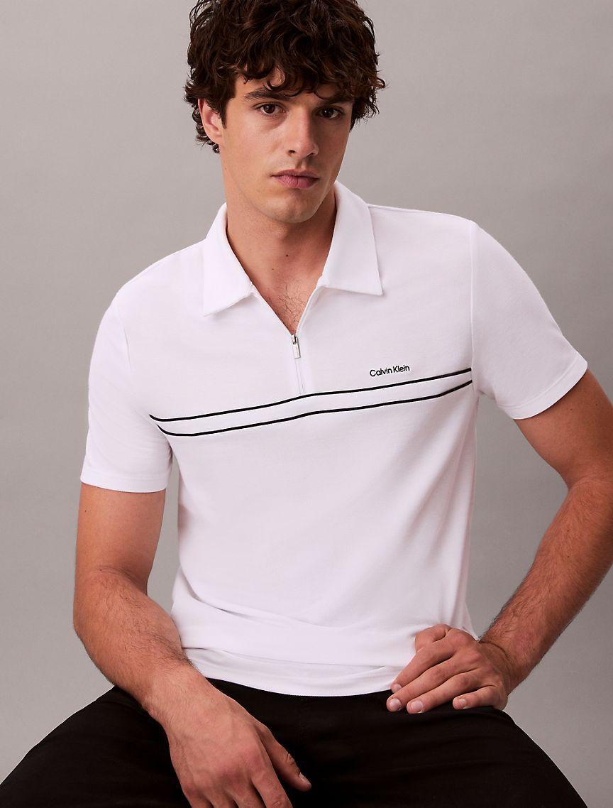Contrast Piping Quarter Zip Polo Shirt  Product Image