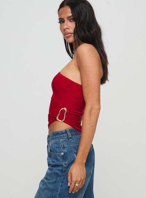 Machiatto One Shoulder Top Red Product Image
