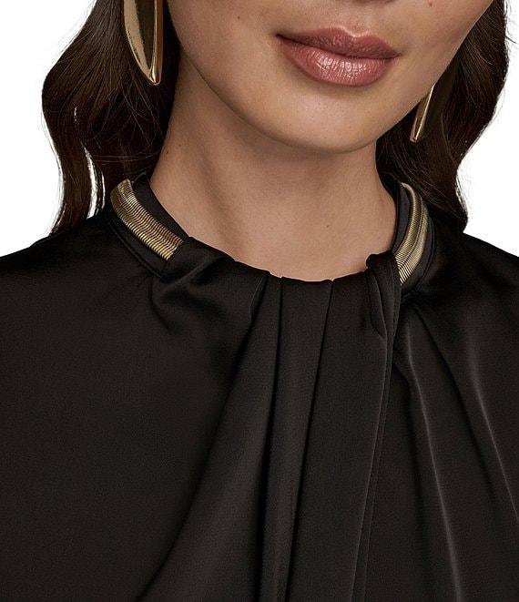 Donna Karan Satin Back Crepe Hardware Twist Neck Cap Sleeve Blouse Product Image