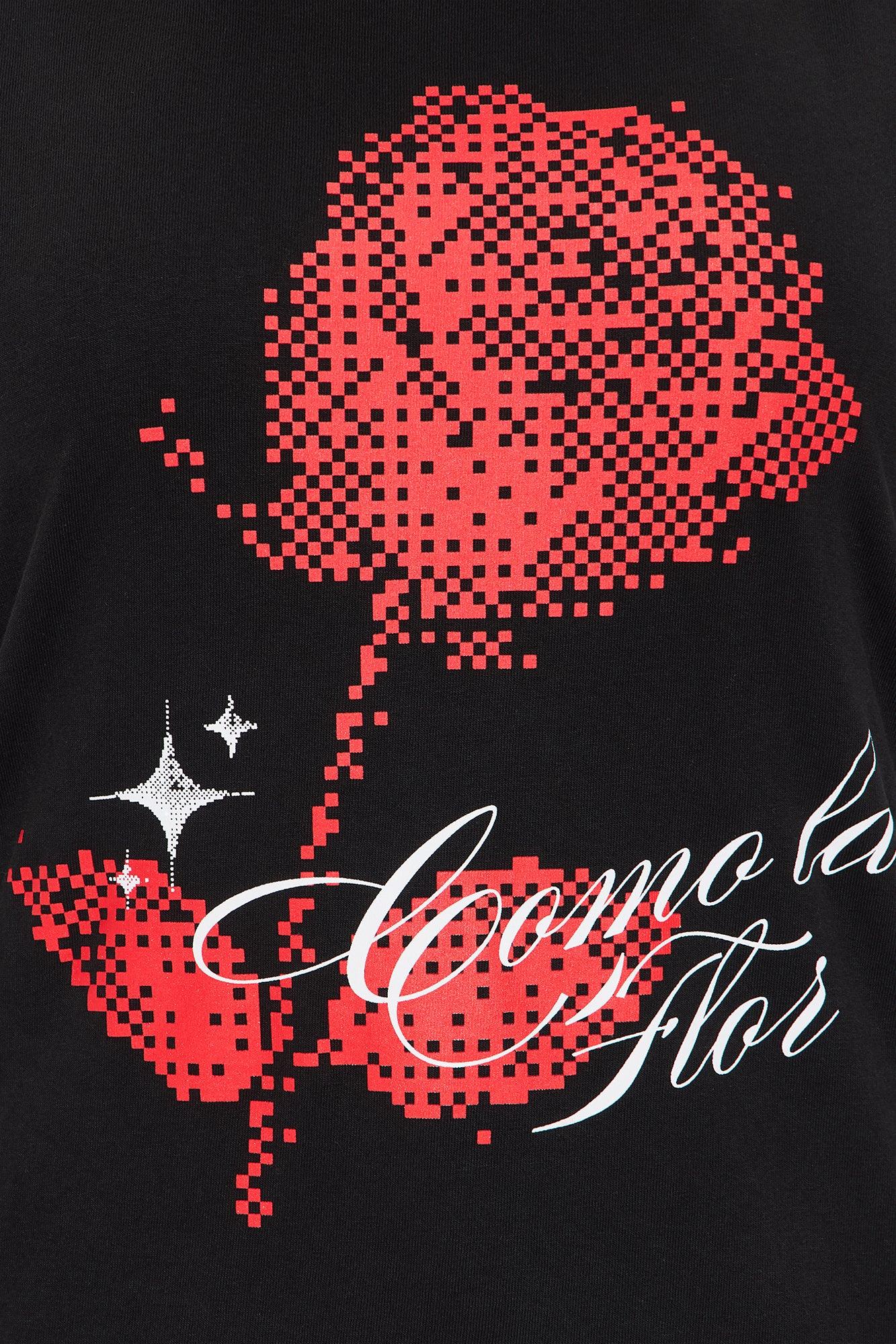 Como La Flor Rose Washed Oversized Tee - Black Female Product Image