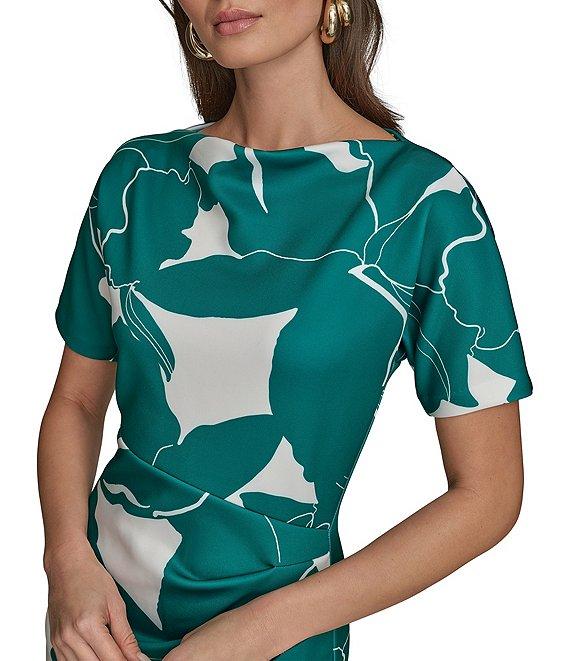 Donna Karan Scuba Boatneck Short Sleeve Midi Sheath Dress Product Image