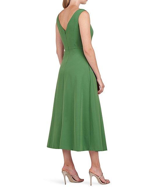 Kay Unger Prewitt Stretch Crepe Boat Neck Sleeveless Pleated Side Tea Dress Product Image