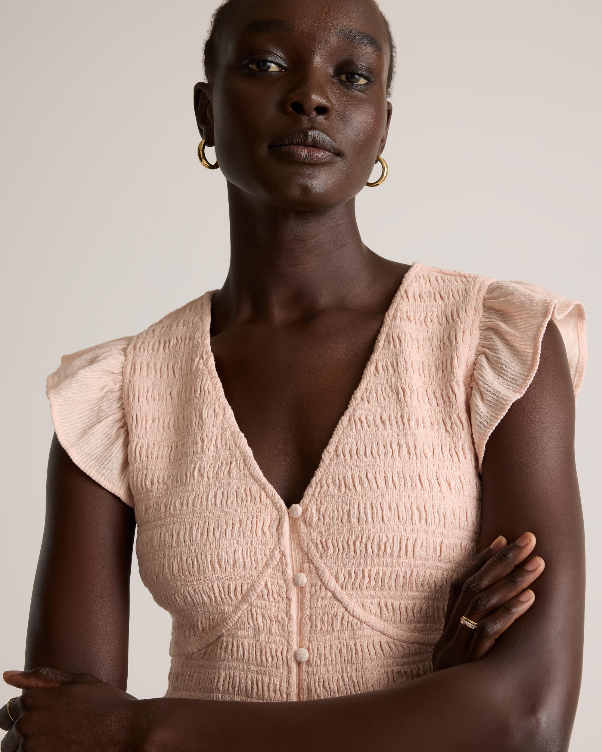 Quince | Women's Organic Textured Cotton Smocked V-Neck Midi Dress Organic Cotton Product Image