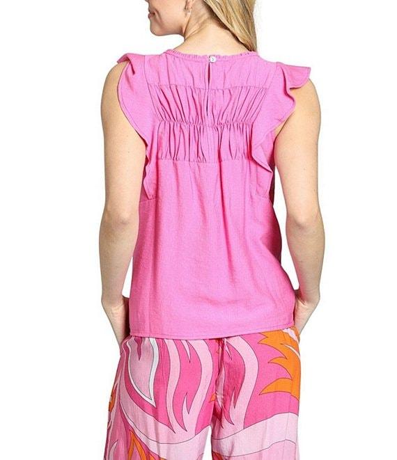 APNY Crinkle Woven Round Neck Cap Flutter Sleeve Top Product Image