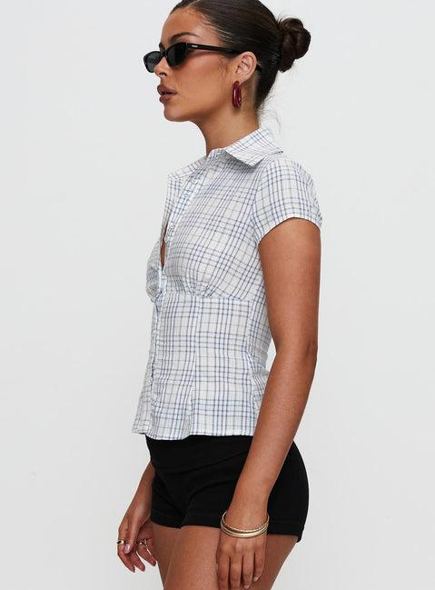 Cottesloe Blouse Top Blue Check Product Image