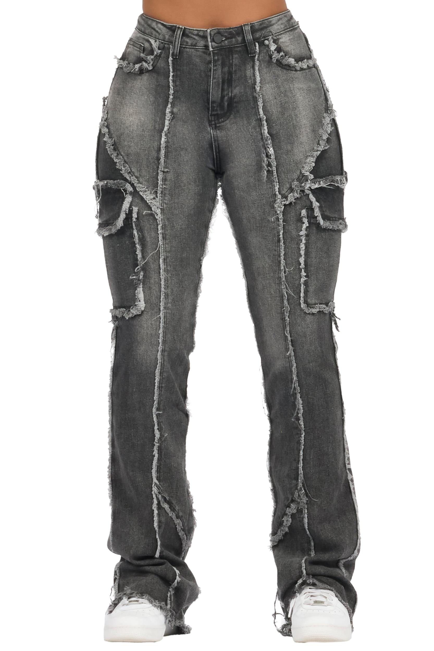 Keshia Dark Grey Wash Stacked Flare Jean Female Product Image