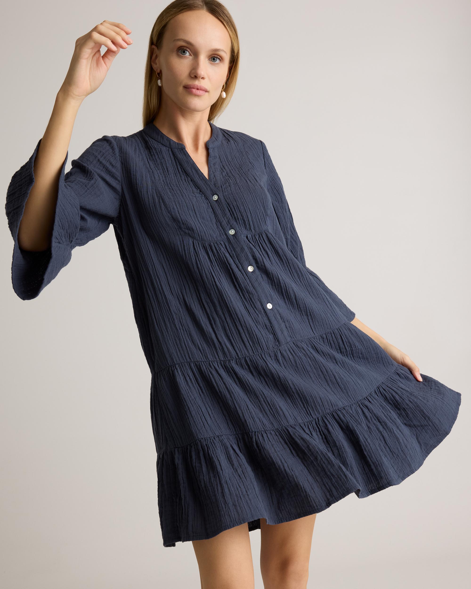 Quince | Women's Gauze Long Sleeve Tiered Mini Dress Organic Cotton Product Image