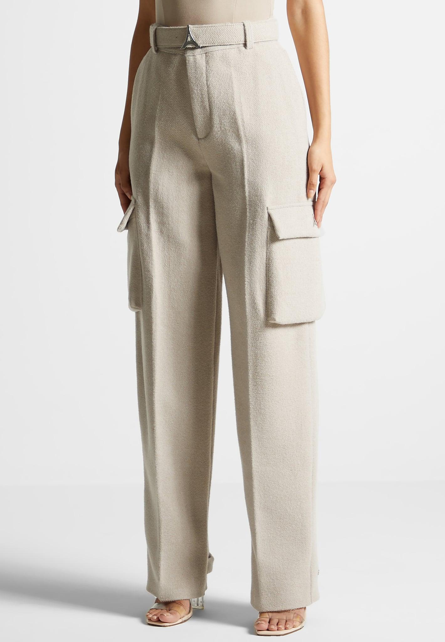 Wool Tailored Cargo Trousers - Beige Female Product Image