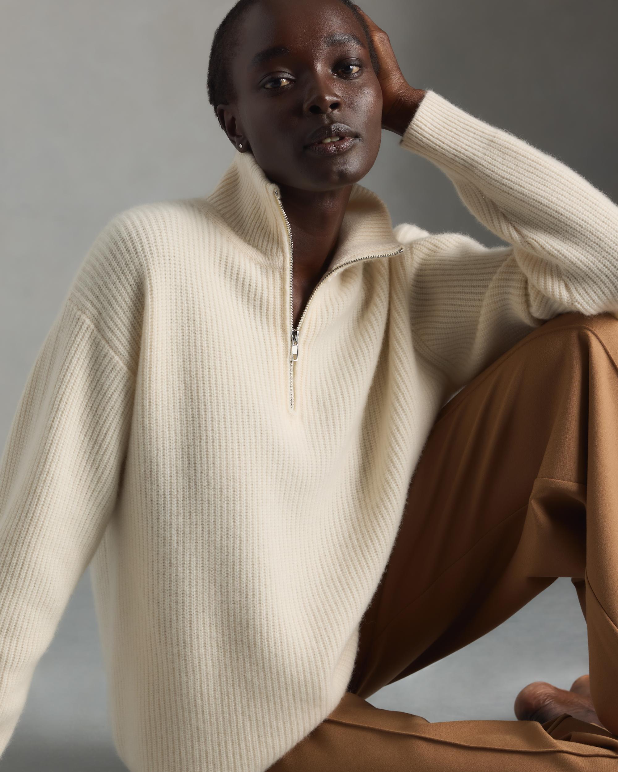 Quince | Women's Mongolian Cashmere Fisherman Quarter Zip Sweater Size XS Product Image