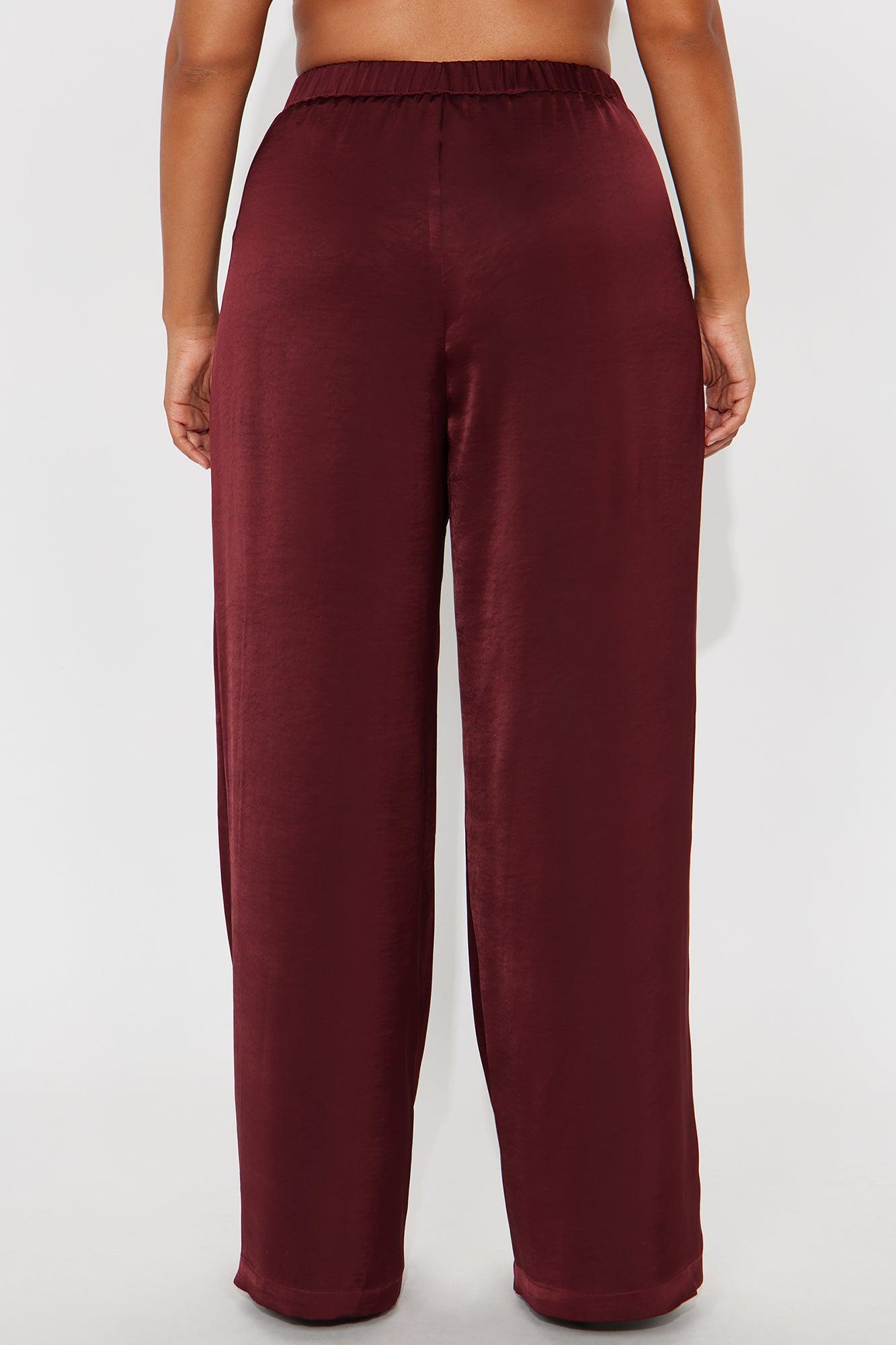 Denise Satin Wide Leg Trouser Pant - Wine Female Product Image