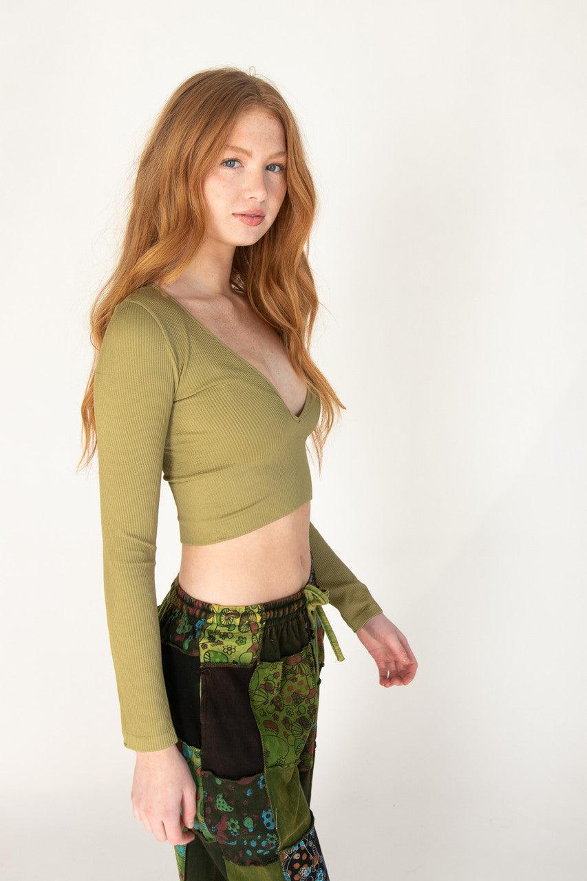 Deep V Neck Long Sleeve Top Product Image