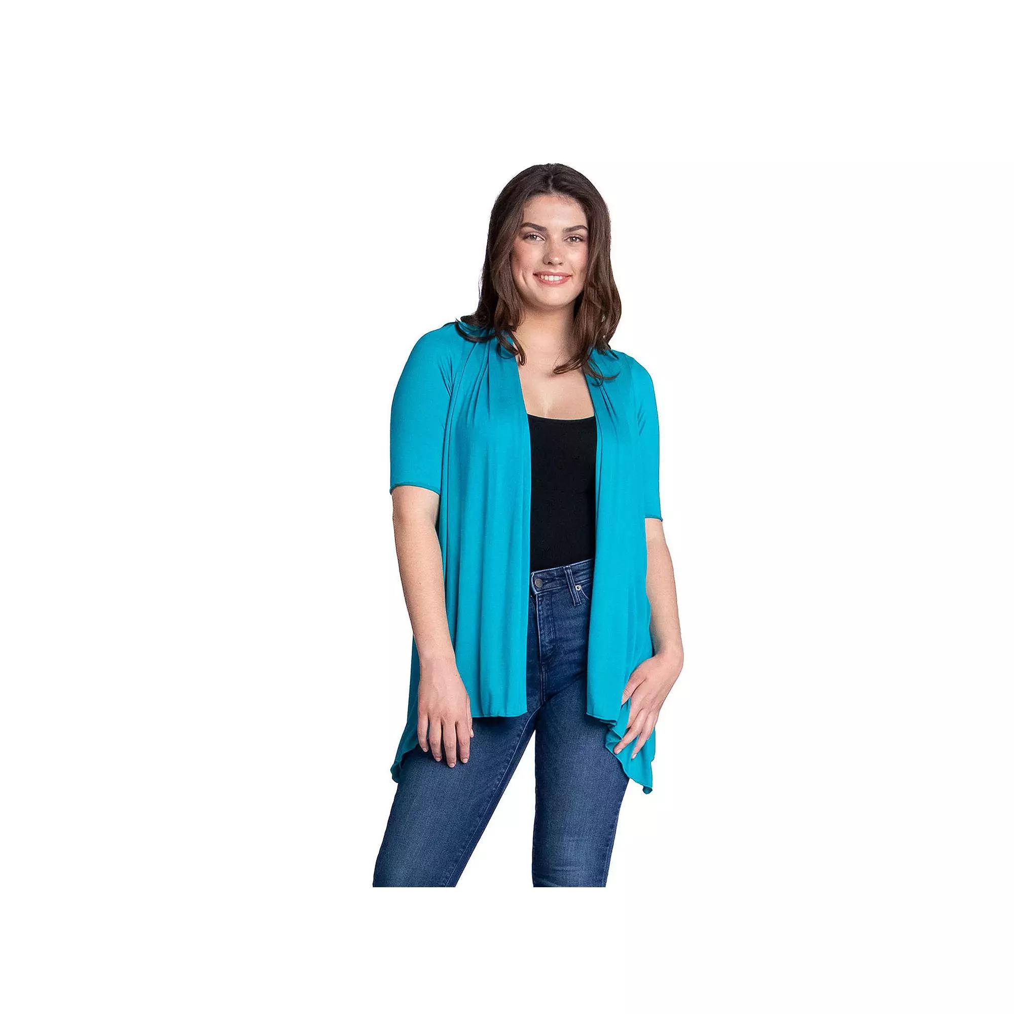 Women's 24Seven Comfort Apparel Loose Fit Open Front Cardigan with Half Sleeve,  Product Image