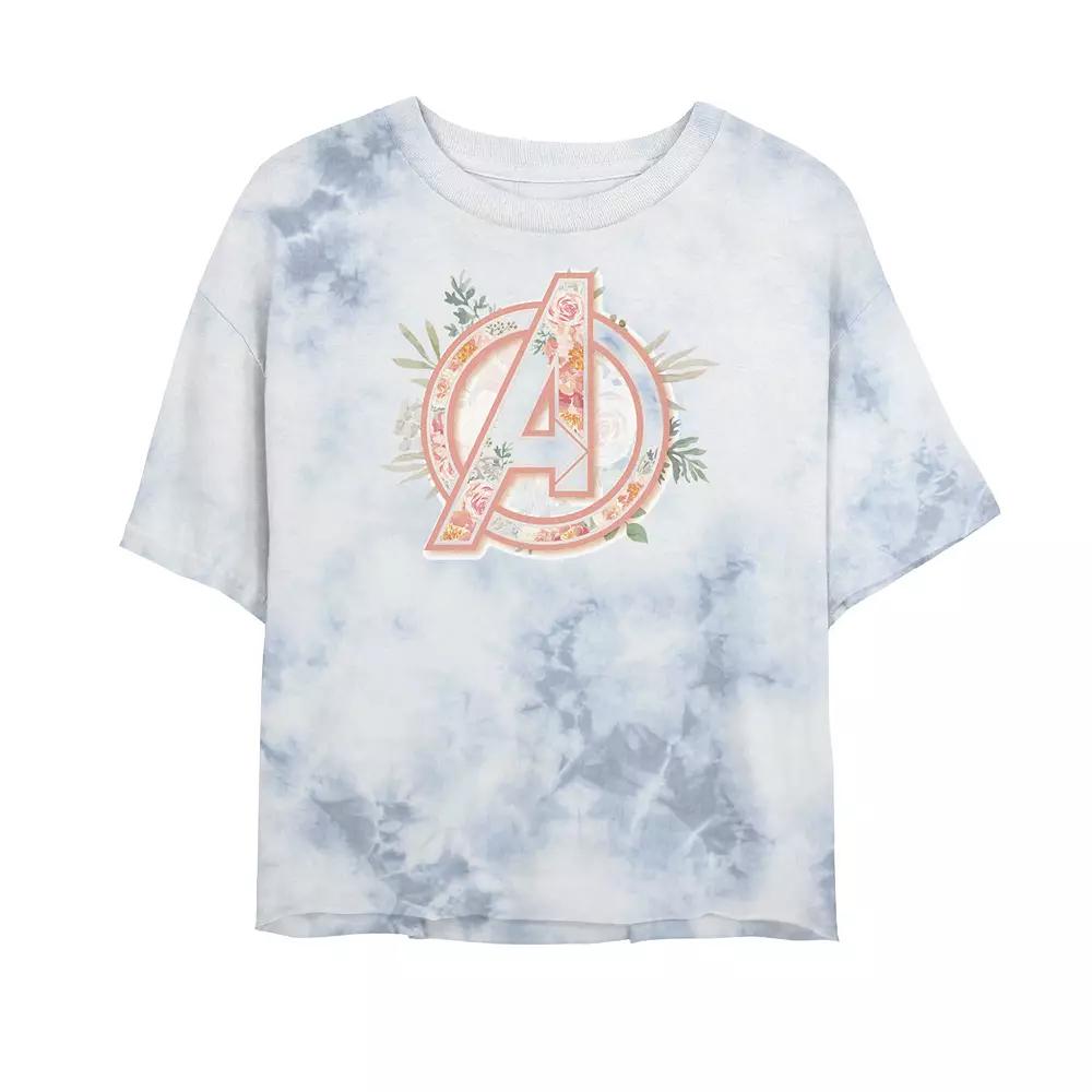 Juniors' Marvel Avengers Soft Floral Fill Logo Tee, Women's, Size: XL, White Blue Product Image