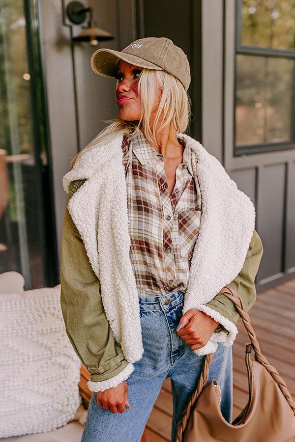 Layer Lover Sherpa Denim Jacket in Olive Product Image