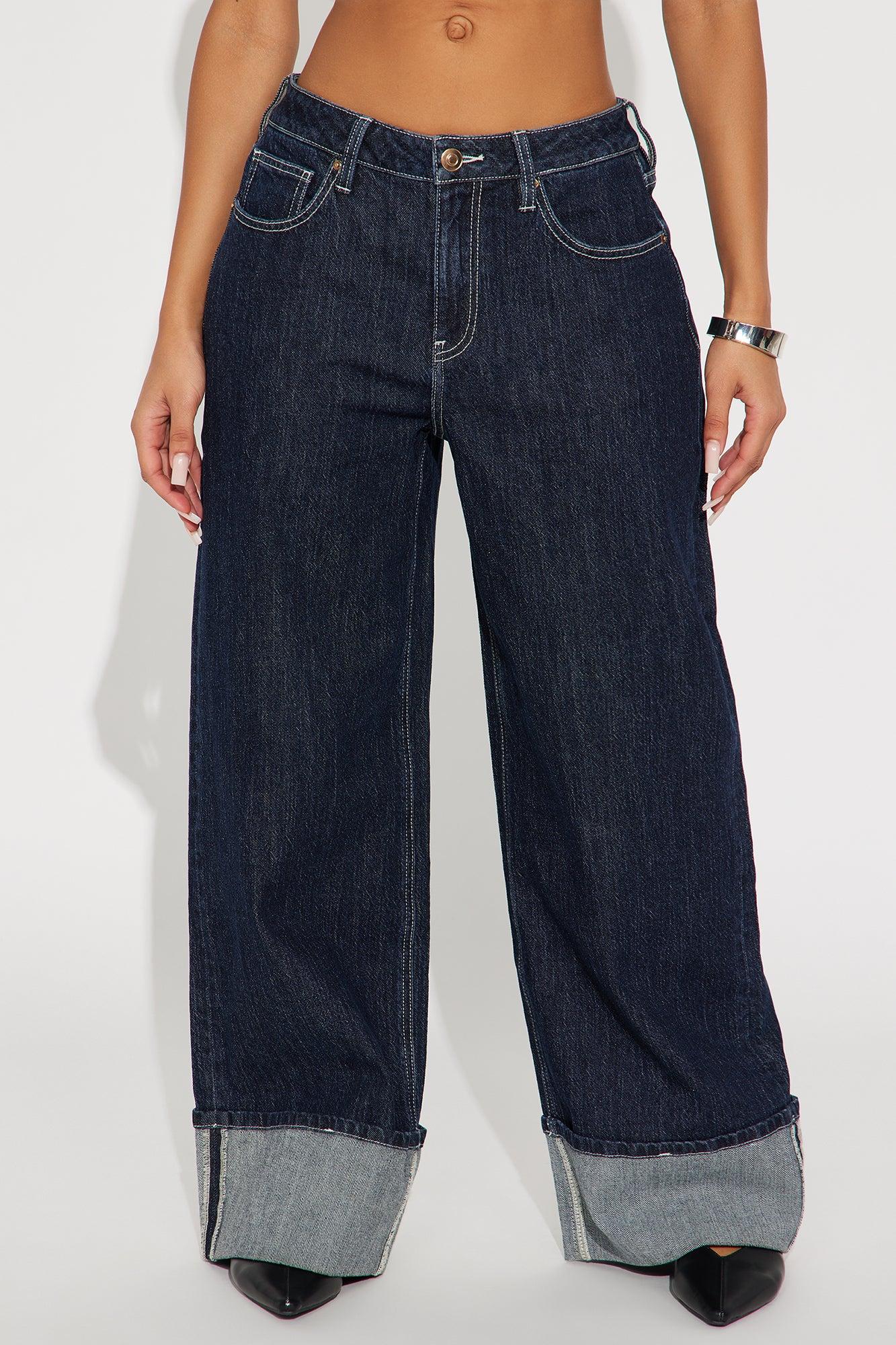 Central Park Cuffed Wide Leg Jeans - Dark Wash Female Product Image