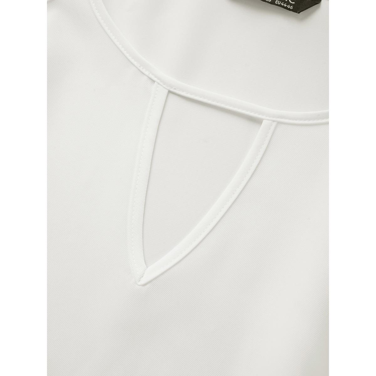 Plus Size Ivory Solid Lace Panel Keyhole Ruffle Sleeve Blouse Women Work From Home Short sleeve Round Neck Work Blouses BloomChic 28/5X Product Image