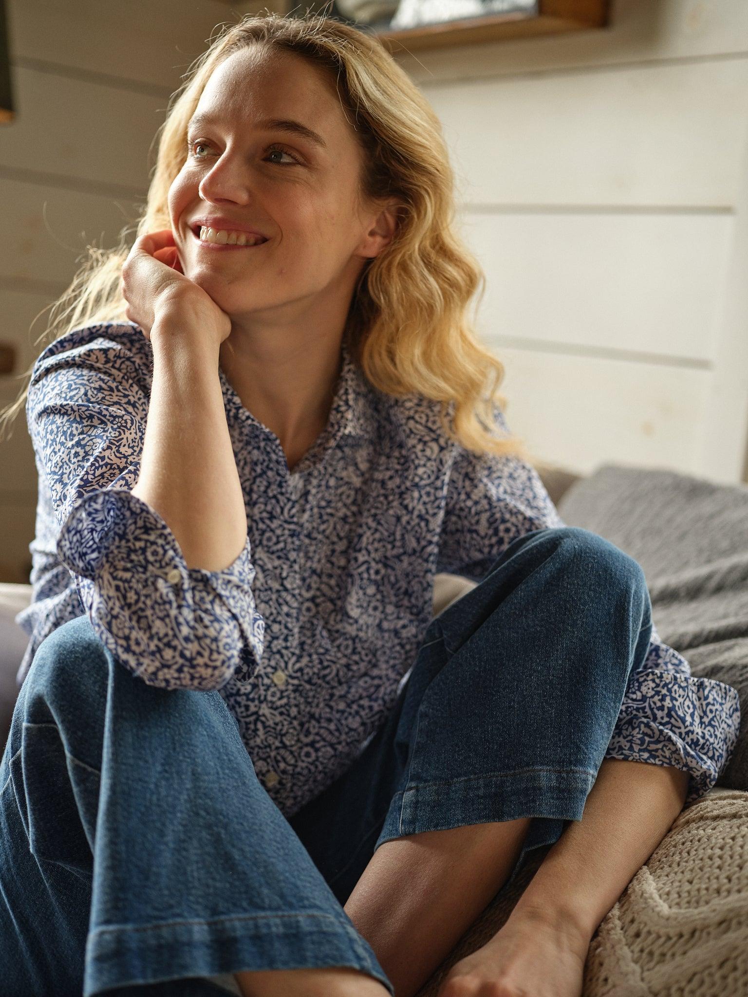 Women's Point Collar Blouse in Navy Summer Floral Product Image