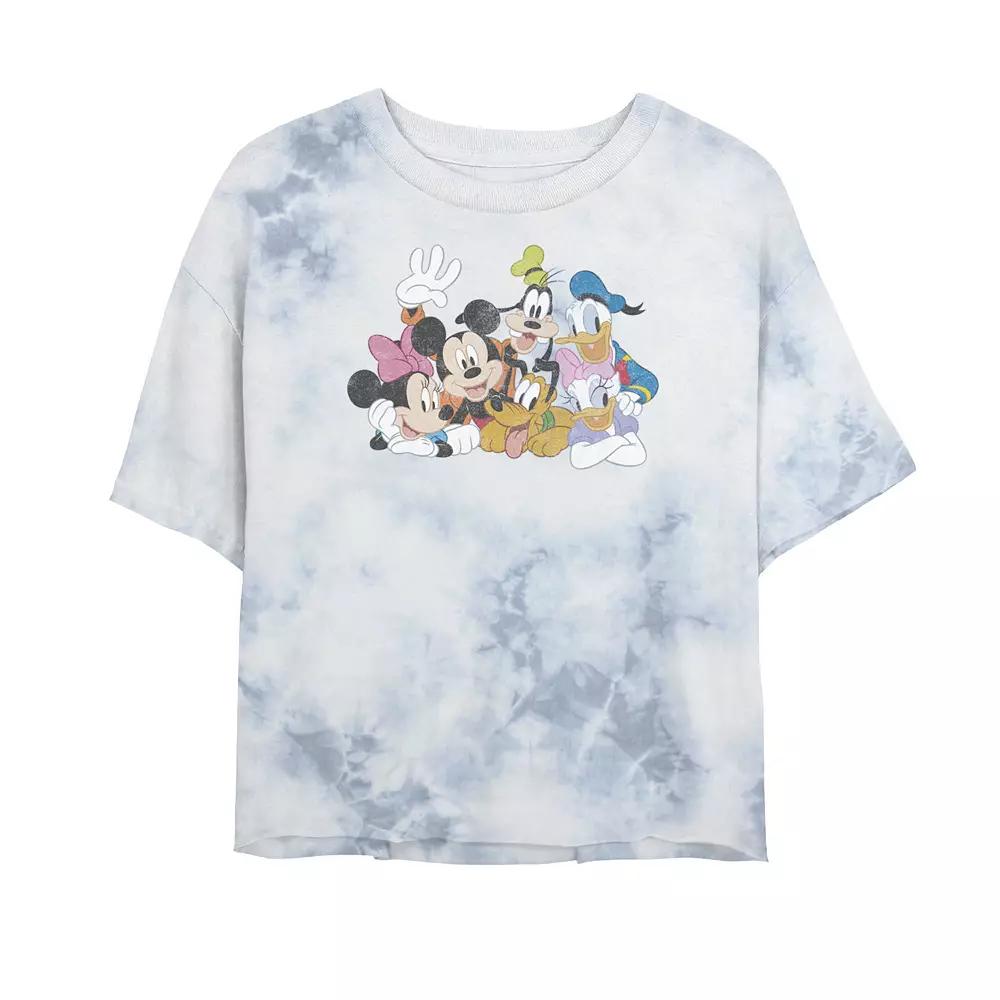 Juniors' Disney Mickey Classic Characters Bombard Wash Crop Graphic Tee, Women's, Size: XL, White Blue Product Image