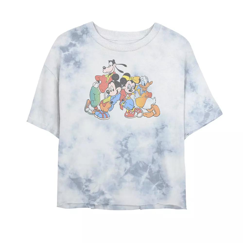 Juniors' Disney Mickey Mouse & Friends 90's Style Portrait Bombard Wash Crop Graphic Tee, Women's, Size: XL, White Blue Product Image