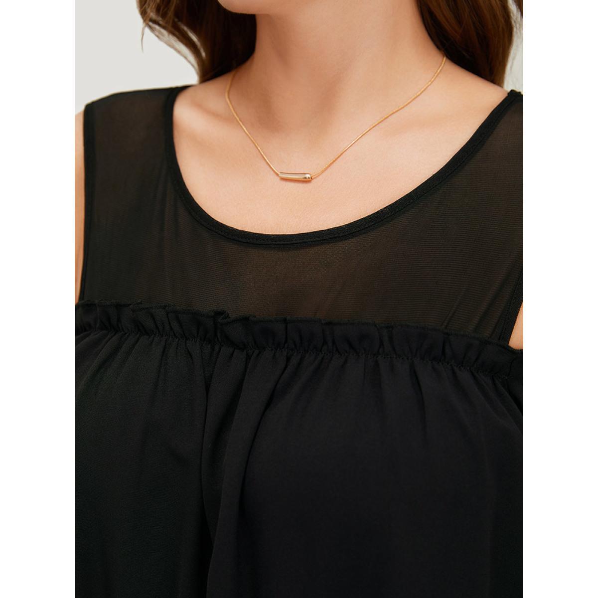 Plus Size Black Floral Embroidered Frill Trim Cold Shoulder Blouse Women Elegant Short sleeve Cold Shoulder Dailywear Blouses BloomChic 12/L Product Image