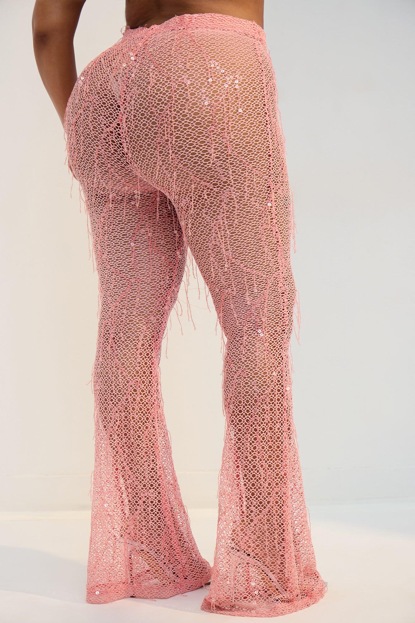 Drinks On Me Sequin Cover Up Pants - Coral Product Image