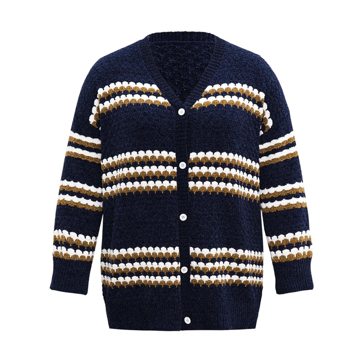 Plus Size Chenille Geo Button Through Cardigan Multicolor Women Casual Loose Long Sleeve Dailywear Cardigans BloomChic 10/M Product Image